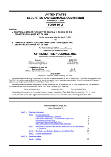 Miniature CF Industries
 10-Q Rapport trimestriel  