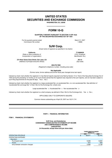 Thumbnail SJW Group
 10-Q Quarterly Report FY 