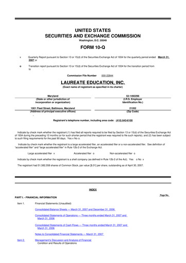 Thumbnail Laureate Education
 10-Q Quarterly Report FY 