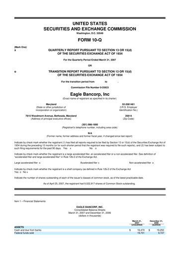 Thumbnail Eagle Bancorp 10-Q Quarterly Report FY 