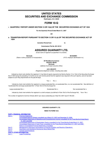 Miniature Assured Guaranty 10-Q Rapport trimestriel  