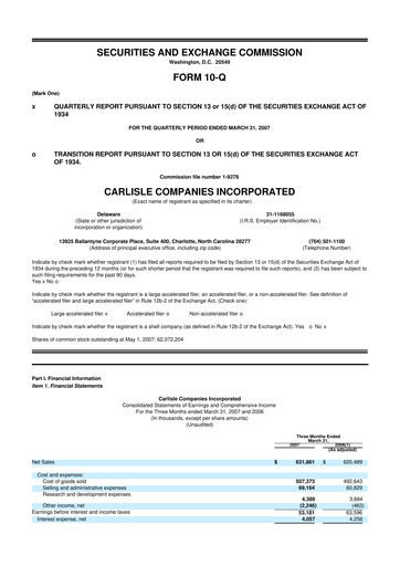 Thumbnail Carlisle Companies
 10-Q Quarterly Report FY 