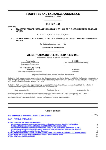 Thumbnail West Pharmaceutical Services 10-Q Quarterly Report FY 