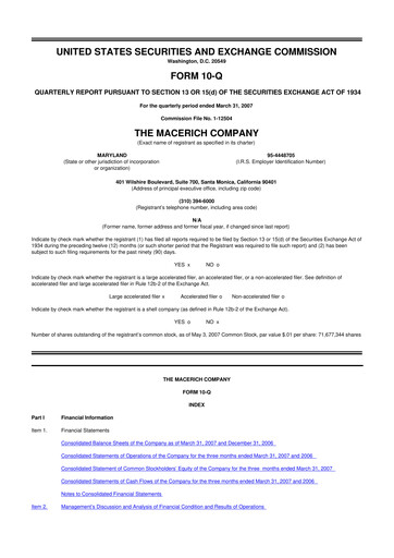 Thumbnail Macerich 10-Q Quarterly Report FY 