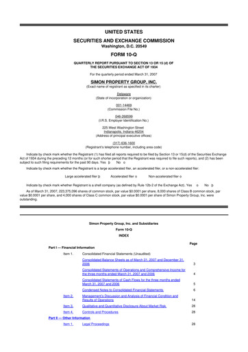 Thumbnail Simon Property Group 10-Q Quarterly Report FY 