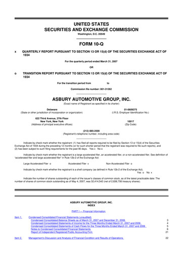 Miniature Asbury Automotive Group 10-Q Rapport trimestriel  