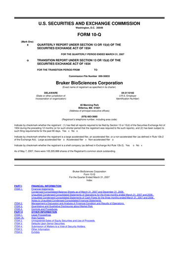 Thumbnail Bruker 10-Q Quarterly Report FY 