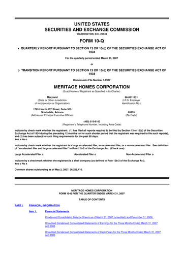 Thumbnail Meritage Homes 10-Q Quarterly Report FY 
