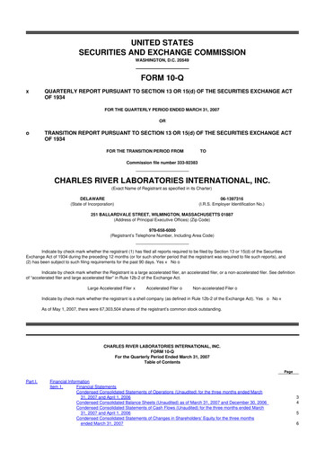 Miniature Charles River Laboratories
 10-Q Rapport trimestriel  