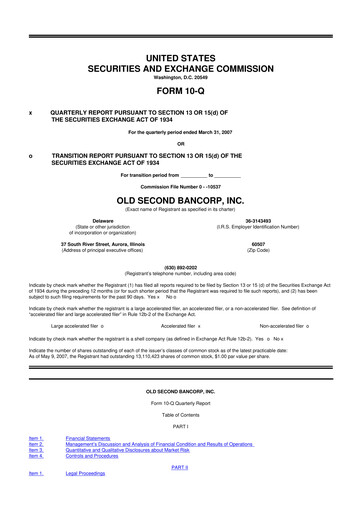 Thumbnail Old Second Bancorp 10-Q Quarterly Report FY 