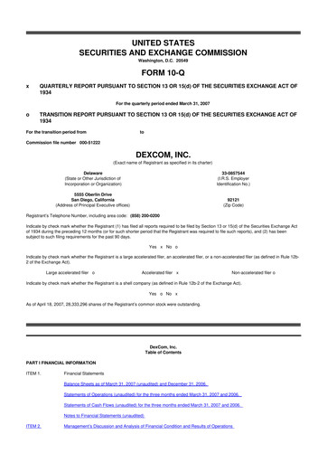 Miniature DexCom 10-Q Rapport trimestriel  