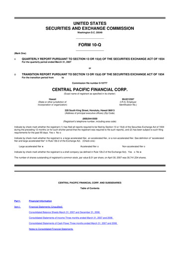 Thumbnail Central Pacific Financial 10-Q Quarterly Report FY 