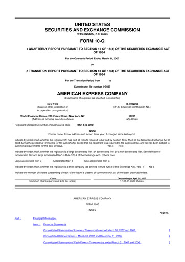 Thumbnail American Express 10-Q Quarterly Report FY 