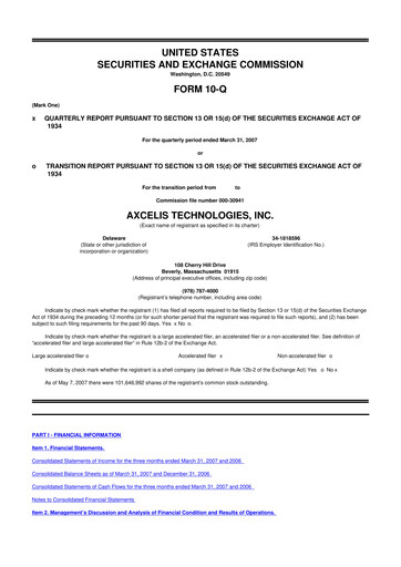 Thumbnail Axcelis Technologies
 10-Q Quarterly Report FY 