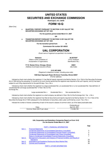 Thumbnail United Airlines Holdings
 10-Q Quarterly Report FY 