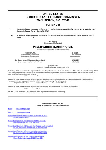 Thumbnail Penns Woods Bancorp 10-Q Quarterly Report FY 
