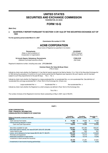 Thumbnail ACNB Corporation
 10-Q Quarterly Report FY 