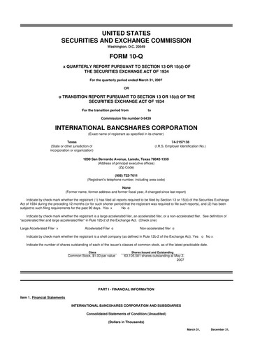Thumbnail International Bancshares Corp 10-Q Quarterly Report FY 