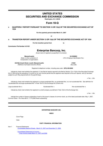 Thumbnail Enterprise Bancorp 10-Q Quarterly Report FY 