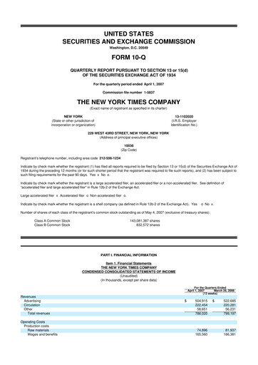 Thumbnail New York Times 10-Q Quarterly Report FY 