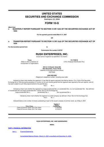 Miniature Rush Enterprises
 10-Q Rapport trimestriel  