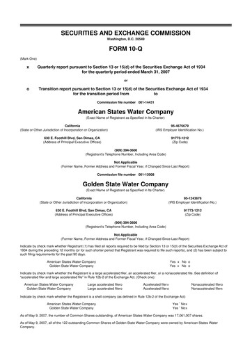 Thumbnail American States Water
 10-Q Quarterly Report FY 