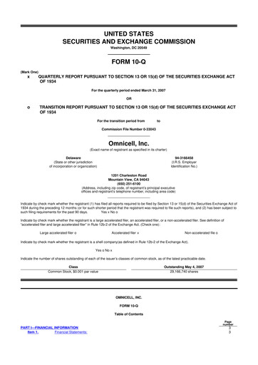 Thumbnail Omnicell
 10-Q Quarterly Report FY 