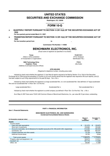 Thumbnail Benchmark Electronics
 10-Q Quarterly Report FY 