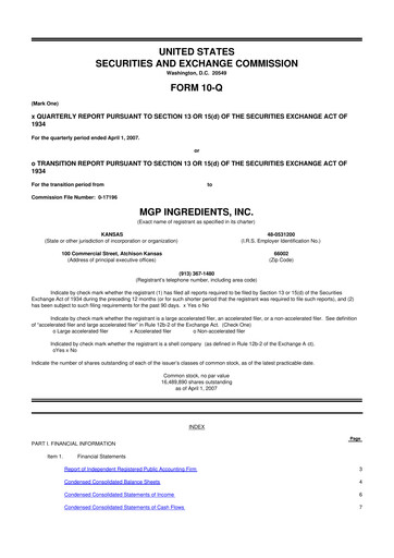 Thumbnail MGP Ingredients 10-Q Quarterly Report FY 