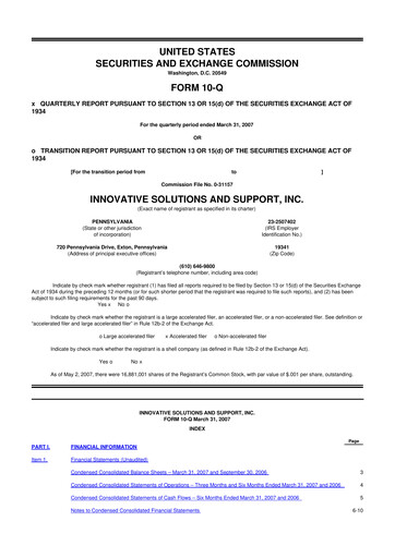 Thumbnail Innovative Solutions and Support 10-Q Quarterly Report FY 