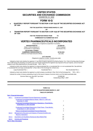 Thumbnail Vertex Pharmaceuticals 10-Q Quarterly Report FY 