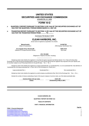 Thumbnail Clean Harbors
 10-Q Quarterly Report FY 