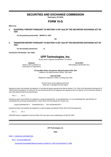 Thumbnail UFP Technologies
 10-Q Quarterly Report FY 