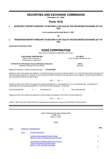 Thumbnail Koss 10-Q Quarterly Report FY 
