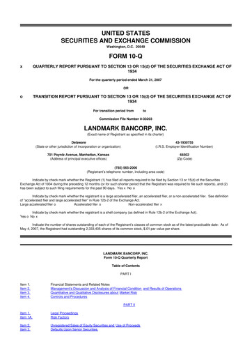 Miniature Landmark Bancorp 10-Q Rapport trimestriel  