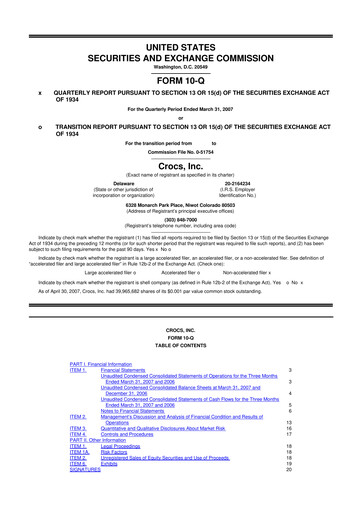 Miniature Crocs 10-Q Rapport trimestriel  