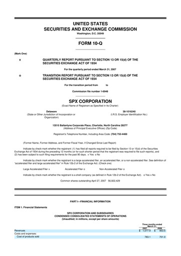 Miniature SPX Technologies 10-Q Rapport trimestriel  