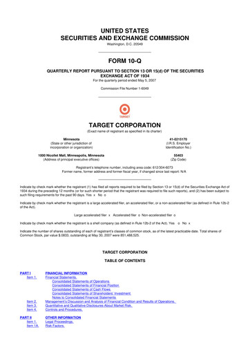 Miniature Target 10-Q Rapport trimestriel  