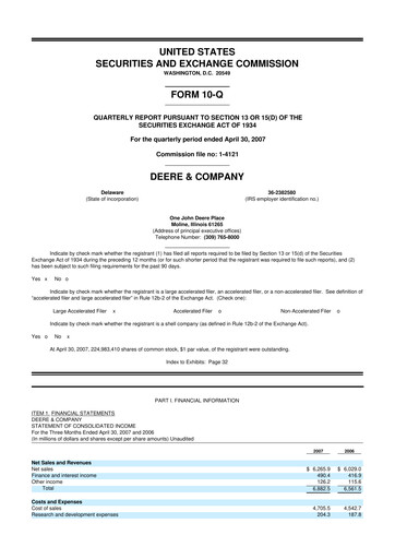 Thumbnail Deere & Company (John Deere) 10-Q Quarterly Report FY 