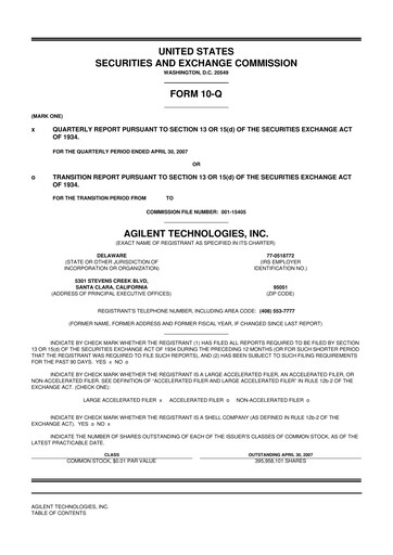 Vorschaubild Agilent Technologies 10-Q Quartalsbericht  