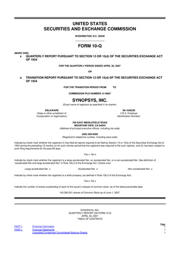 Thumbnail Synopsys 10-Q Quarterly Report FY 