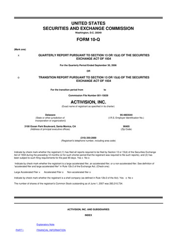 Thumbnail Activision Blizzard 10-Q Quarterly Report FY 