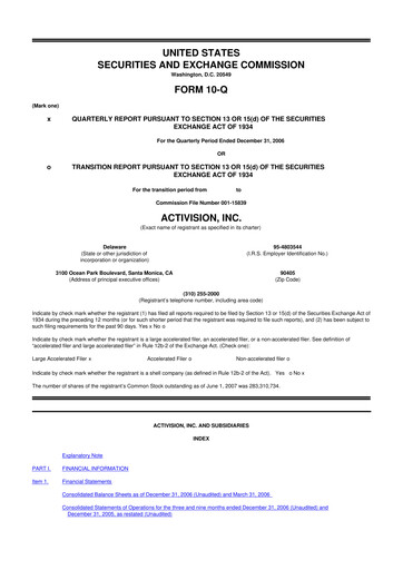 Thumbnail Activision Blizzard 10-Q Quarterly Report FY 