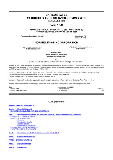 Thumbnail Hormel Foods 10-Q Quarterly Report FY 