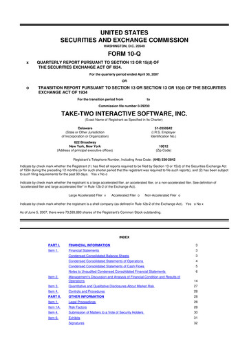 Miniature Take-Two Interactive
 10-Q Rapport trimestriel  