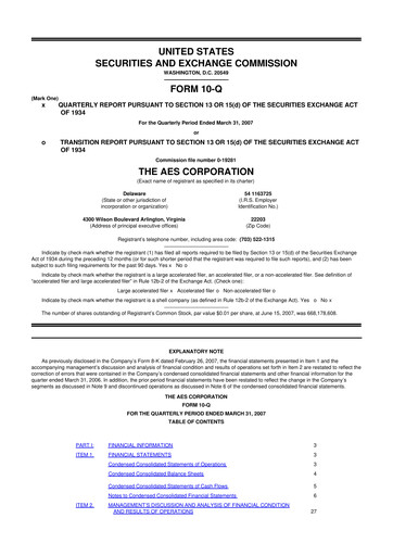 Miniature AES 10-Q Rapport trimestriel  