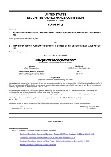 Miniature Snap-on 10-Q Rapport trimestriel  