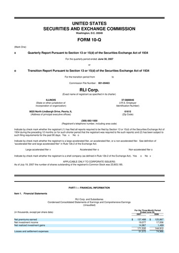 Thumbnail RLI Corp.
 10-Q Quarterly Report FY 