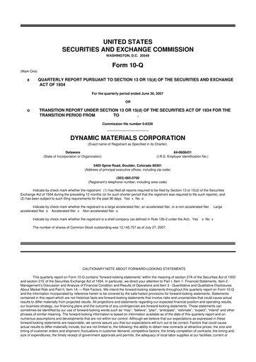 Miniature DMC Global 10-Q Rapport trimestriel  