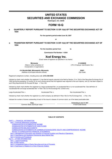 Thumbnail Xcel Energy 10-Q Quarterly Report FY 